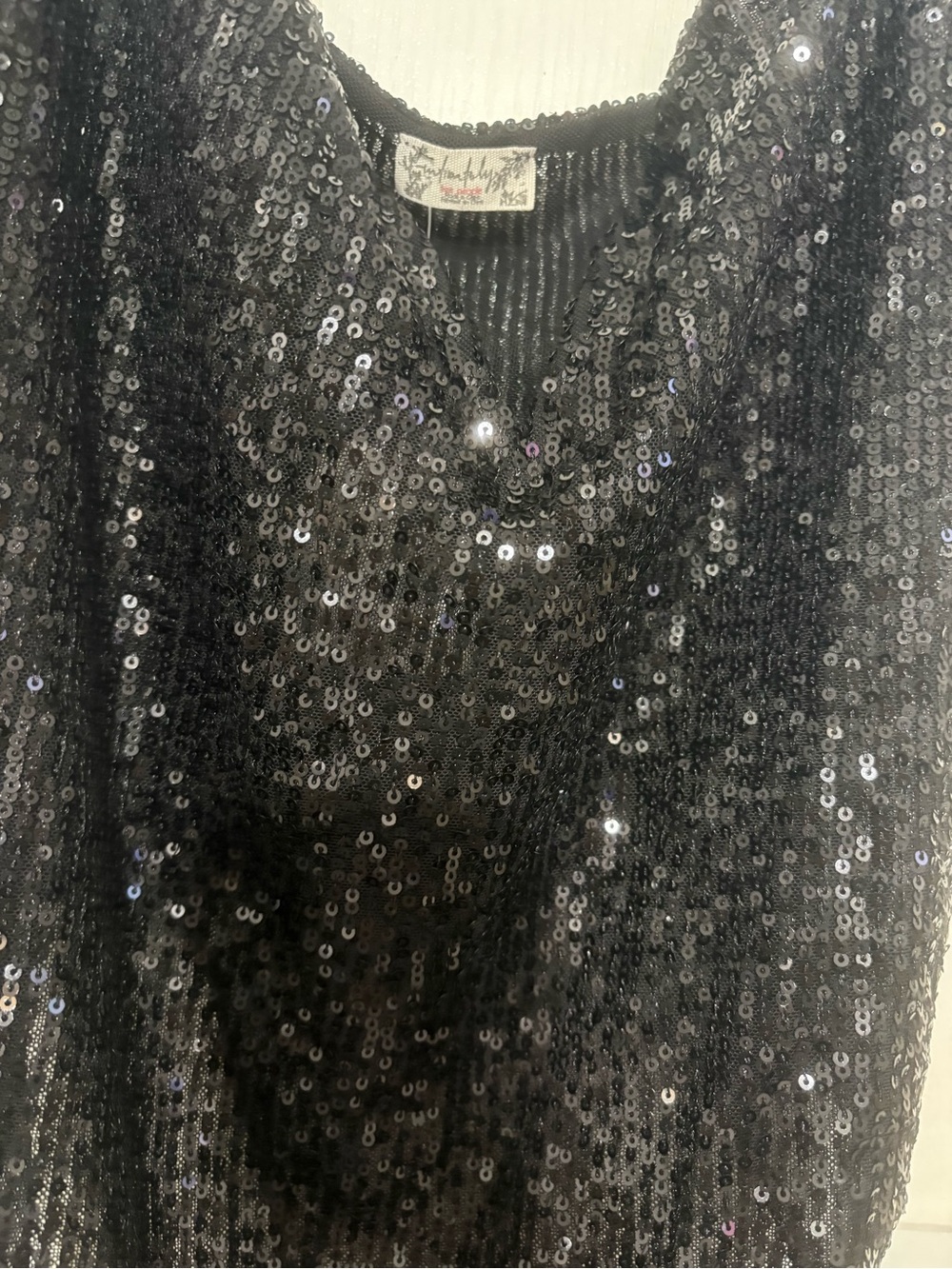 Black Sequin Bodysuit with Sheer Mesh Panels - Picture 3 of 4